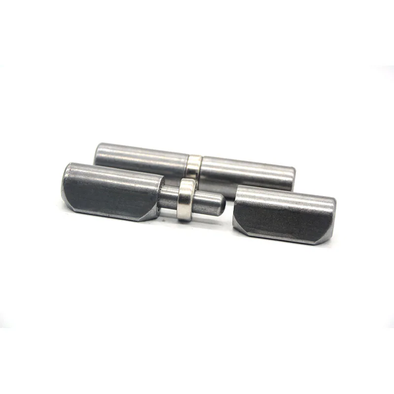 Bearing-type weld-on hinge product photograph with assembled and separated body sections